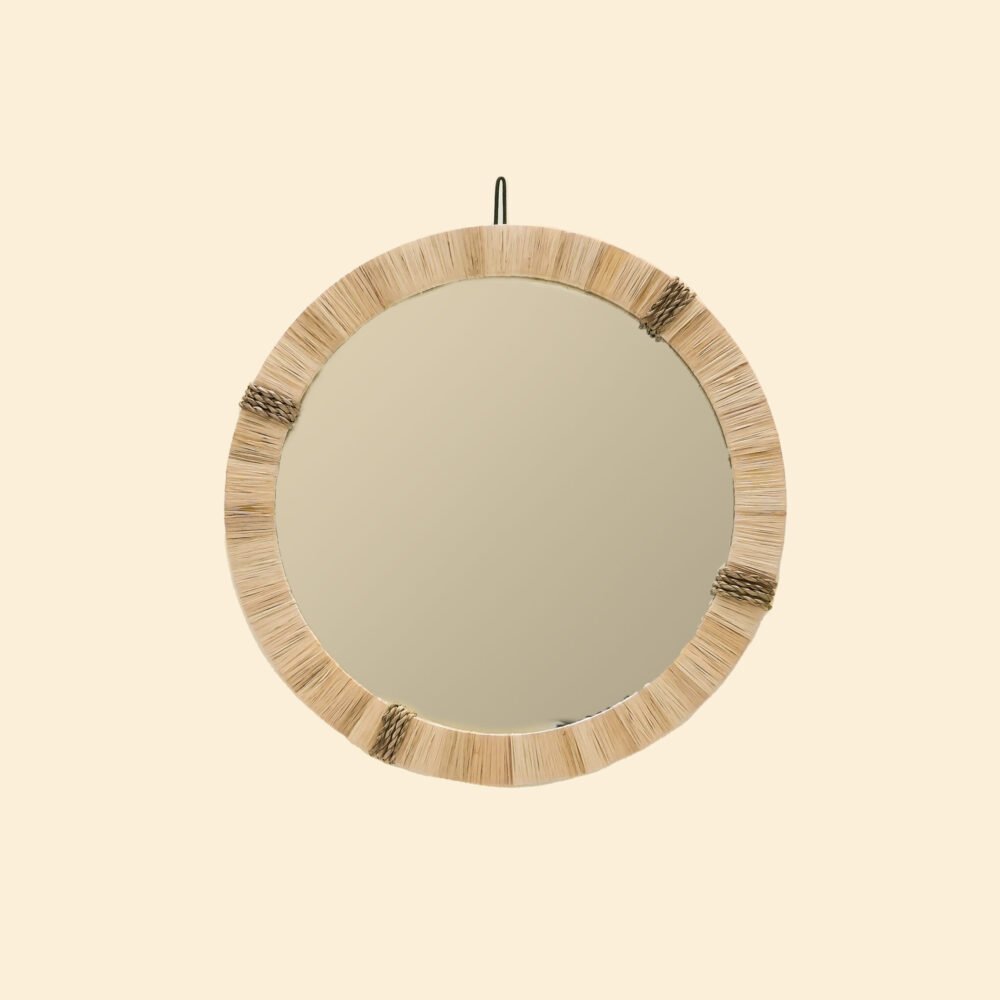 Miroir Rond en Raphia et Fibre de Palmier