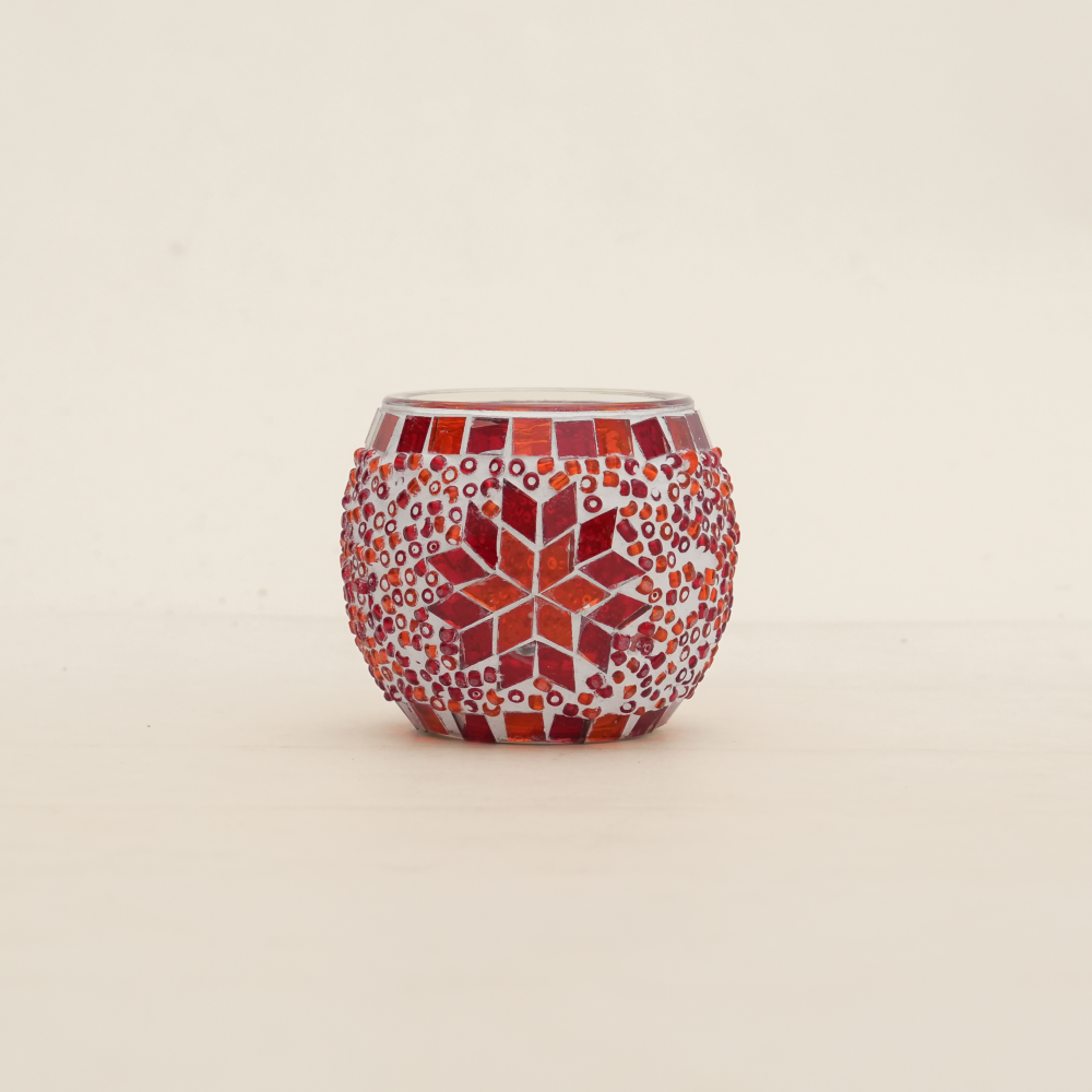 Bougeoir Inspiré du Zellige Marocain – Bleu & Rouge