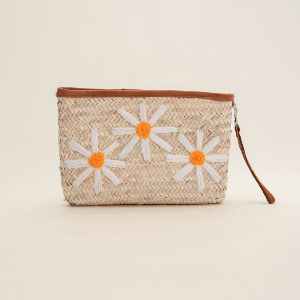 Pochette en Osier Brodée – Motif Fleur de Jasmin