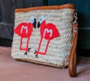 Pochette en Osier Brodée – Motif Flamant Rose